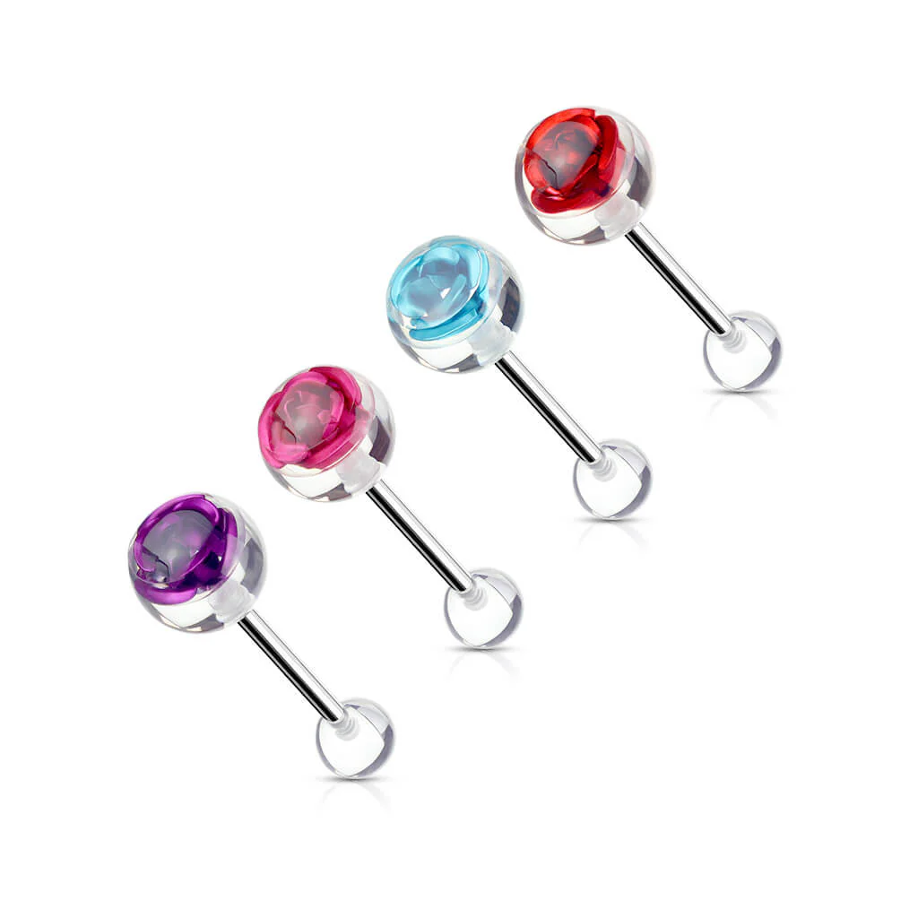 Tongue Barbell Acylic Rose - Image 3