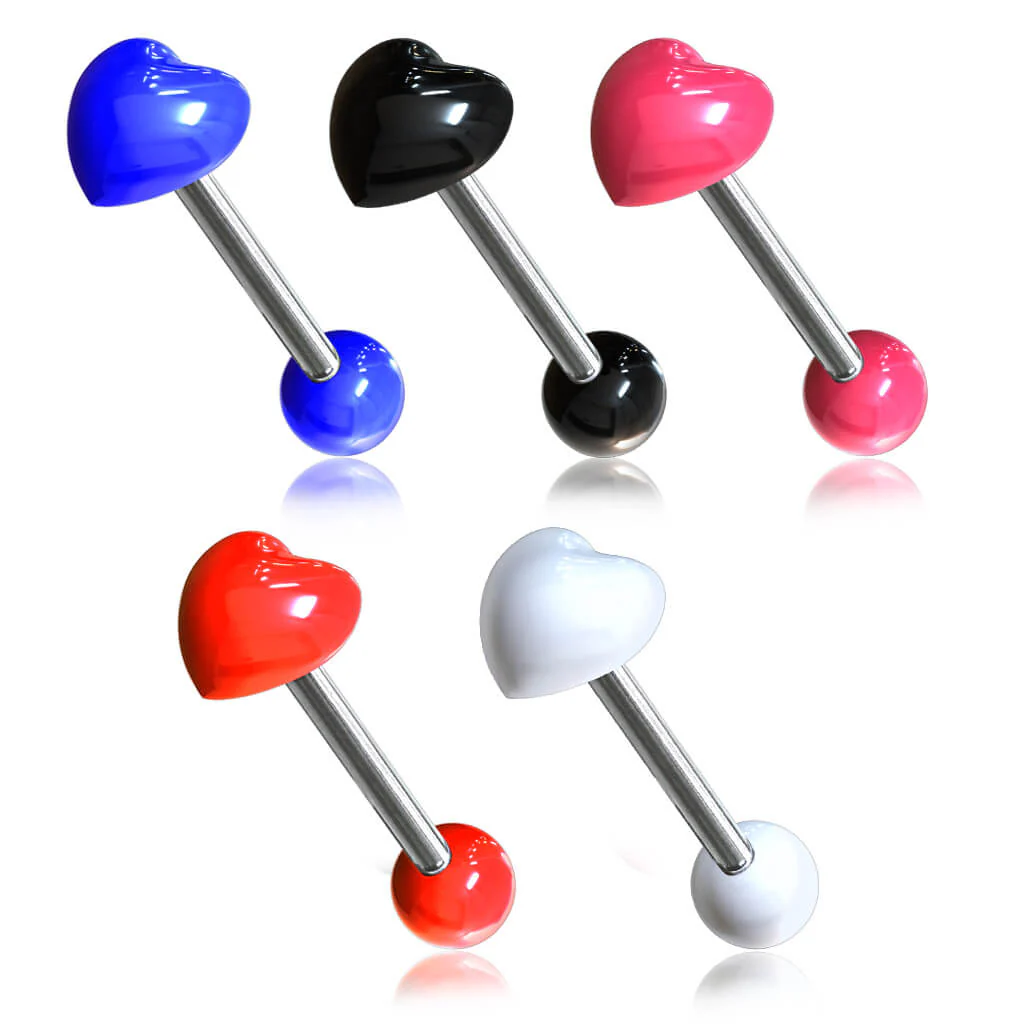 Tongue Barbell Acrylic Heart - Image 3