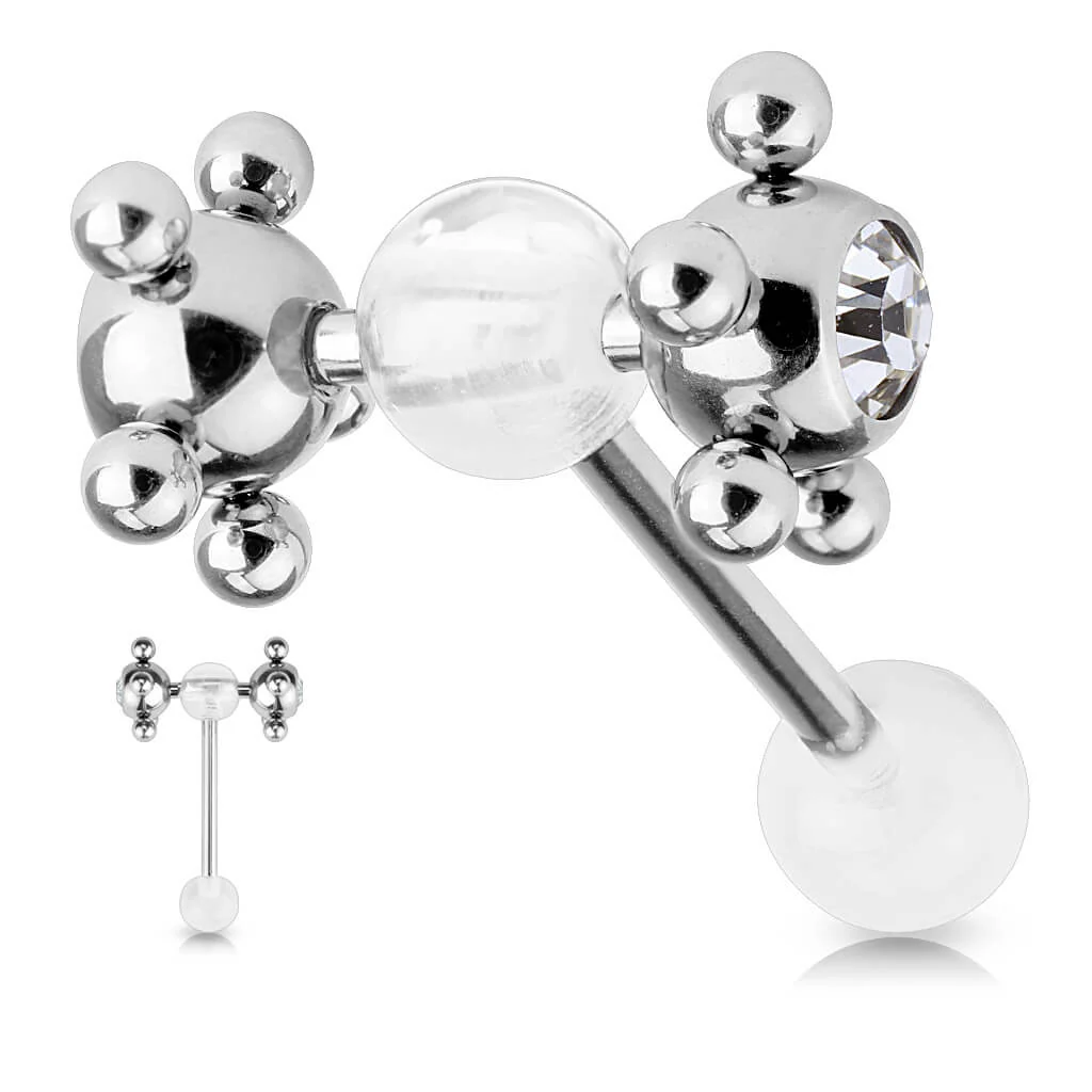 Tongue Barbell Acrylic Multi Steel Ball - Image 4