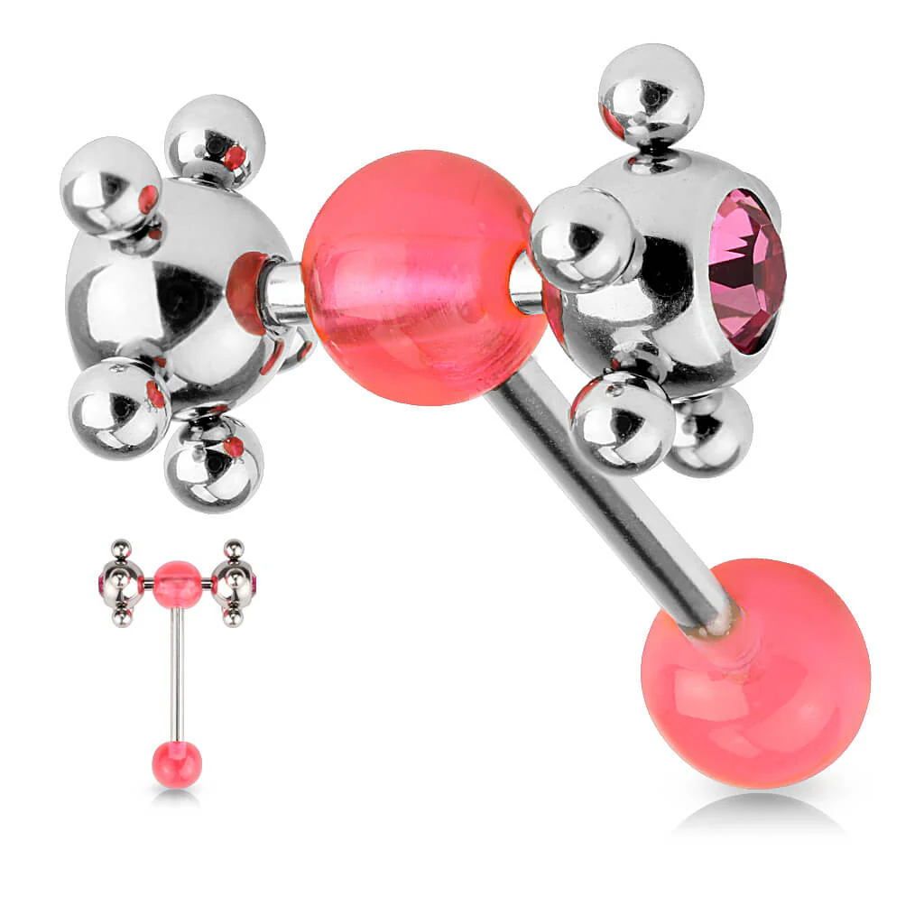 Tongue Barbell Acrylic Multi Steel Ball - Image 6