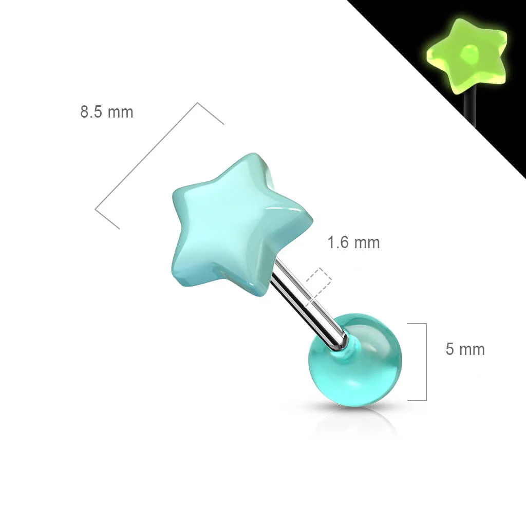 Tongue Barbell Star Glow in the Dark - Image 3