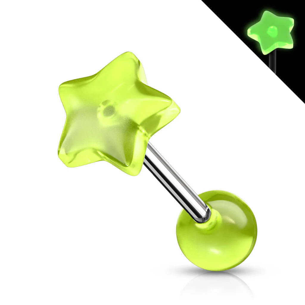 Tongue Barbell Star Glow in the Dark - Image 4