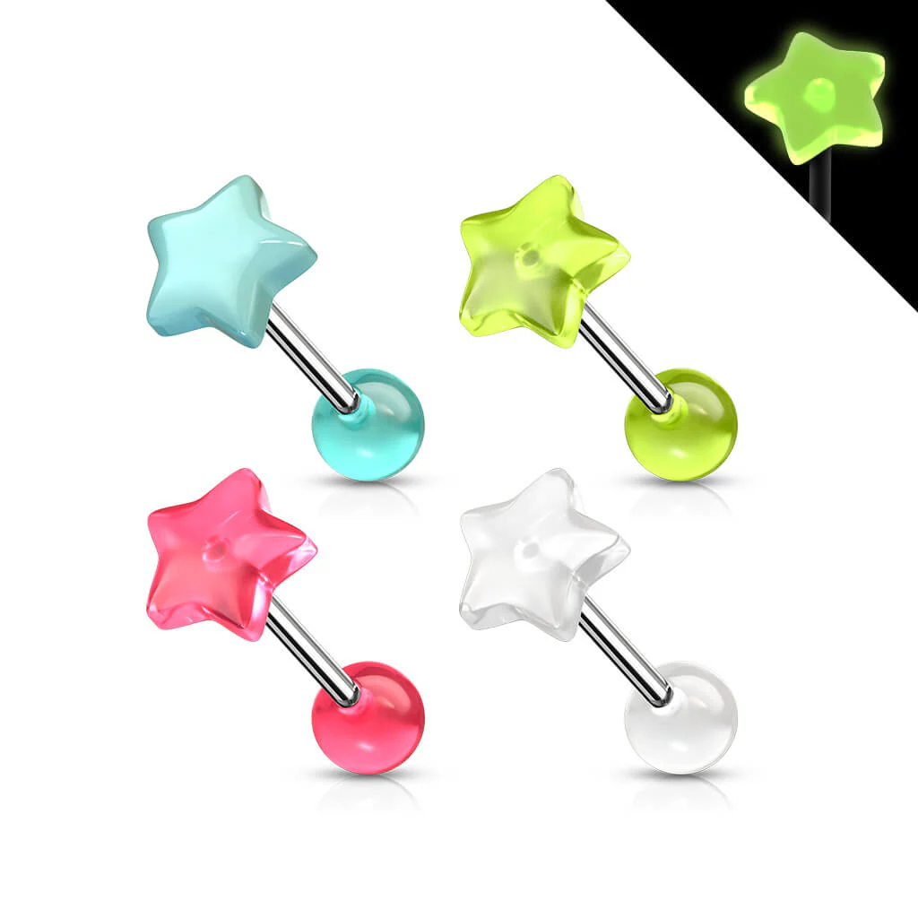 Tongue Barbell Star Glow in the Dark - Image 5
