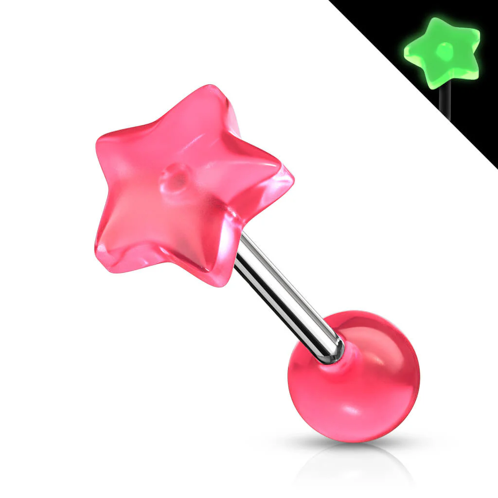 Tongue Barbell Star Glow in the Dark - Image 6