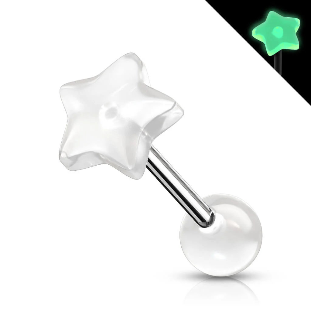 Tongue Barbell Star Glow in the Dark - Image 7