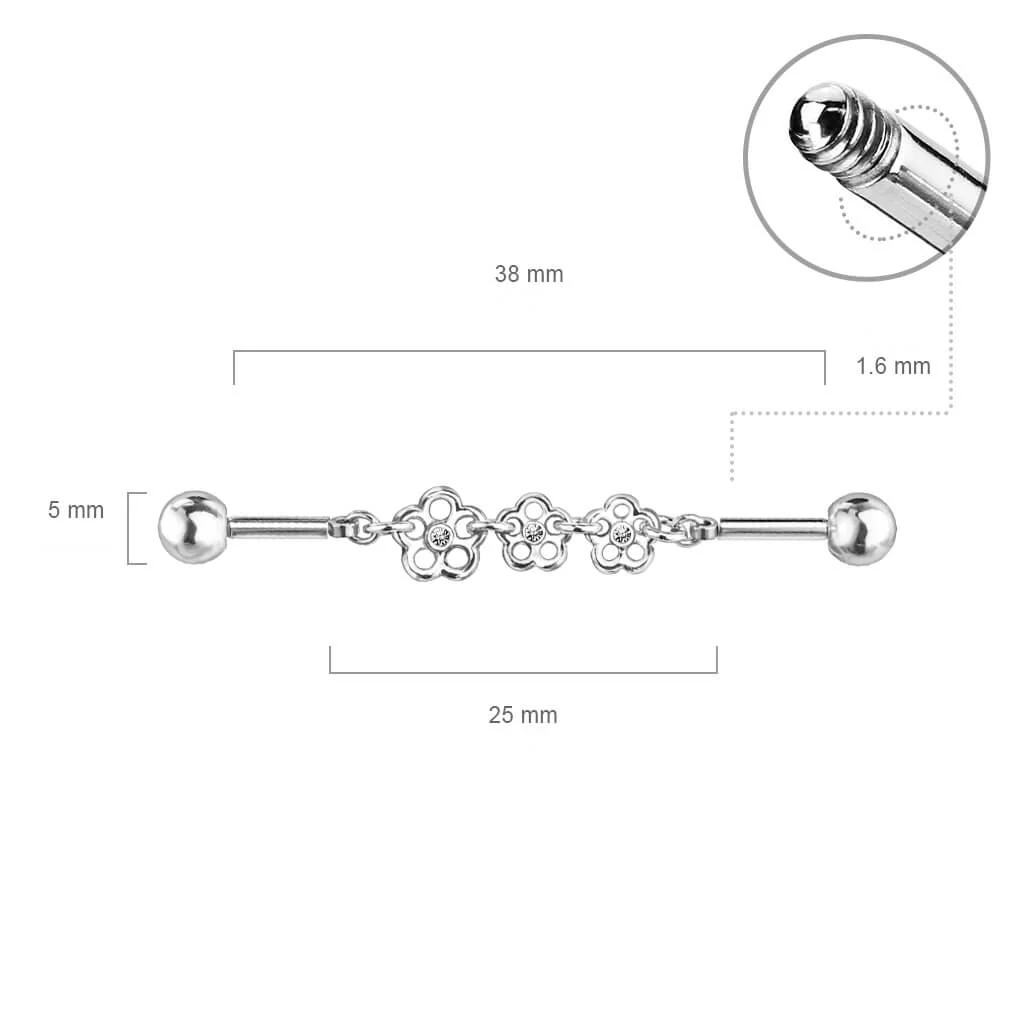 Industrial Barbell 3 Flowers Zirconia - Image 3