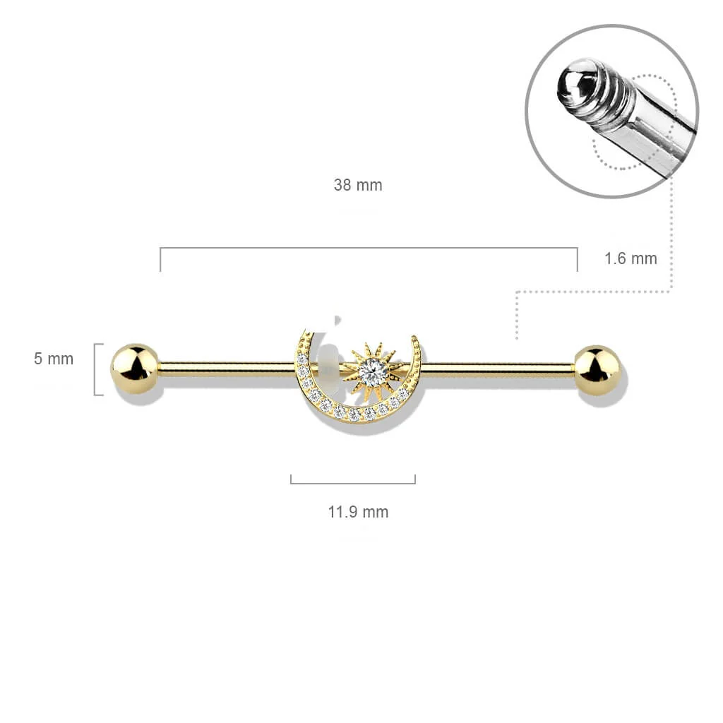 Industrial Barbell Moon Star Zirconia - Image 3