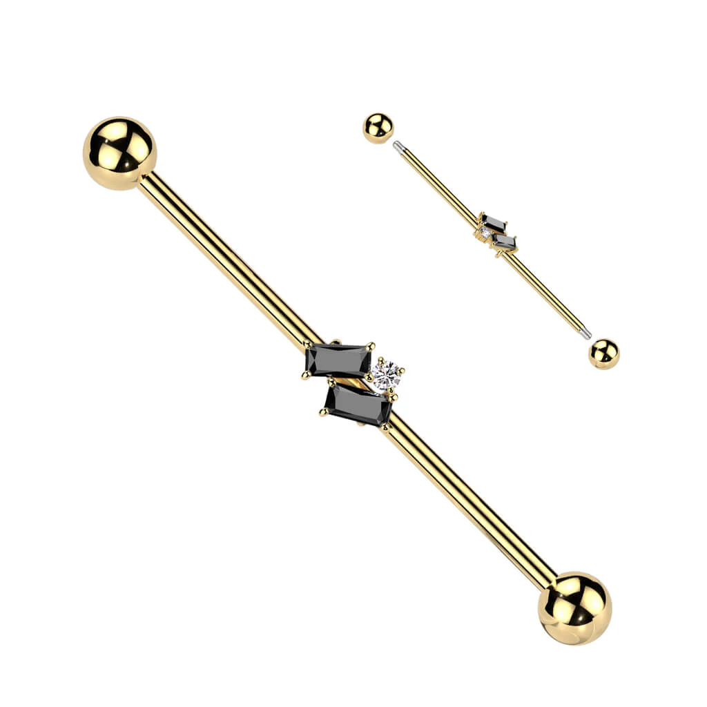 Industrial Barbell baguette and round zirconia - Image 3