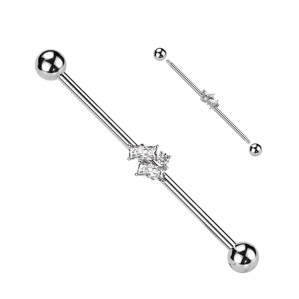 Industrial Barbell baguette and round zirconia - Image 4