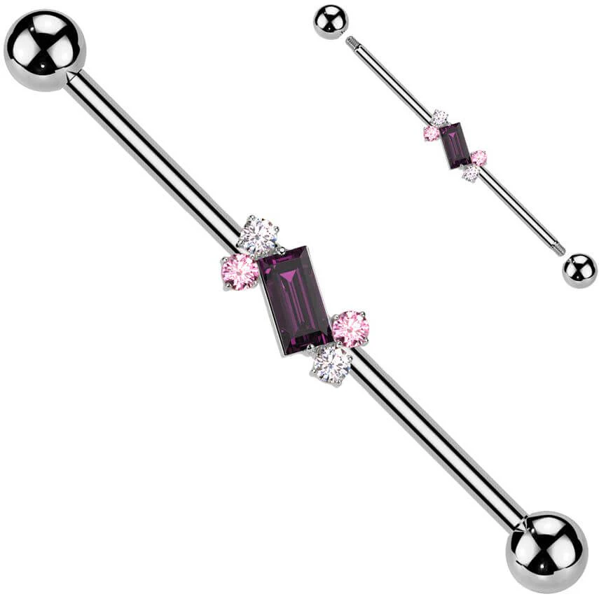 Industrial Barbell 4 round zirconias baguette cut zirconia - Image 4