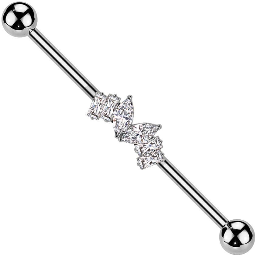 Industrial Barbell zirconias marquise cut baguette cut