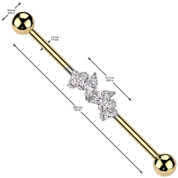 Industrial Barbell zirconias marquise cut baguette cut - Image 2