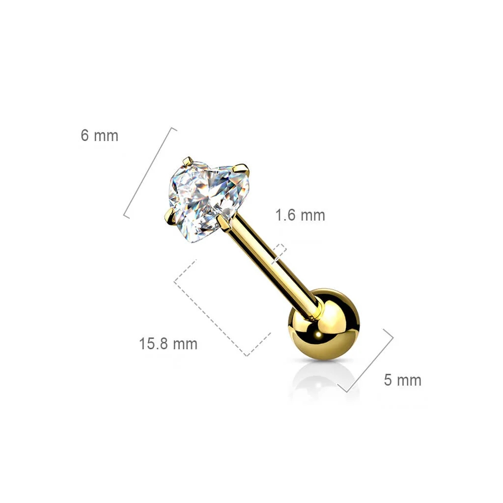 Tongue Barbell Heart Zirconia - Image 3
