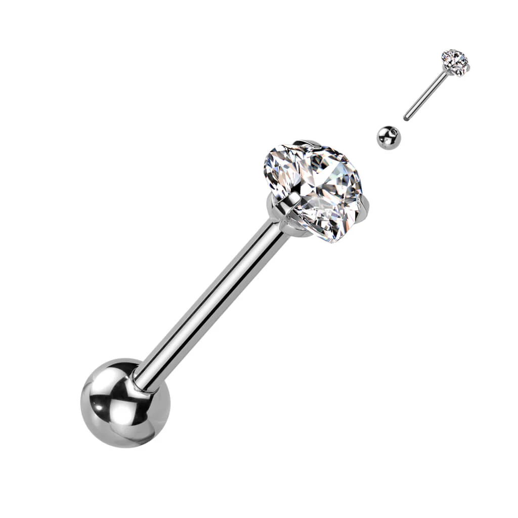 Tongue Barbell Heart Zirconia - Image 4