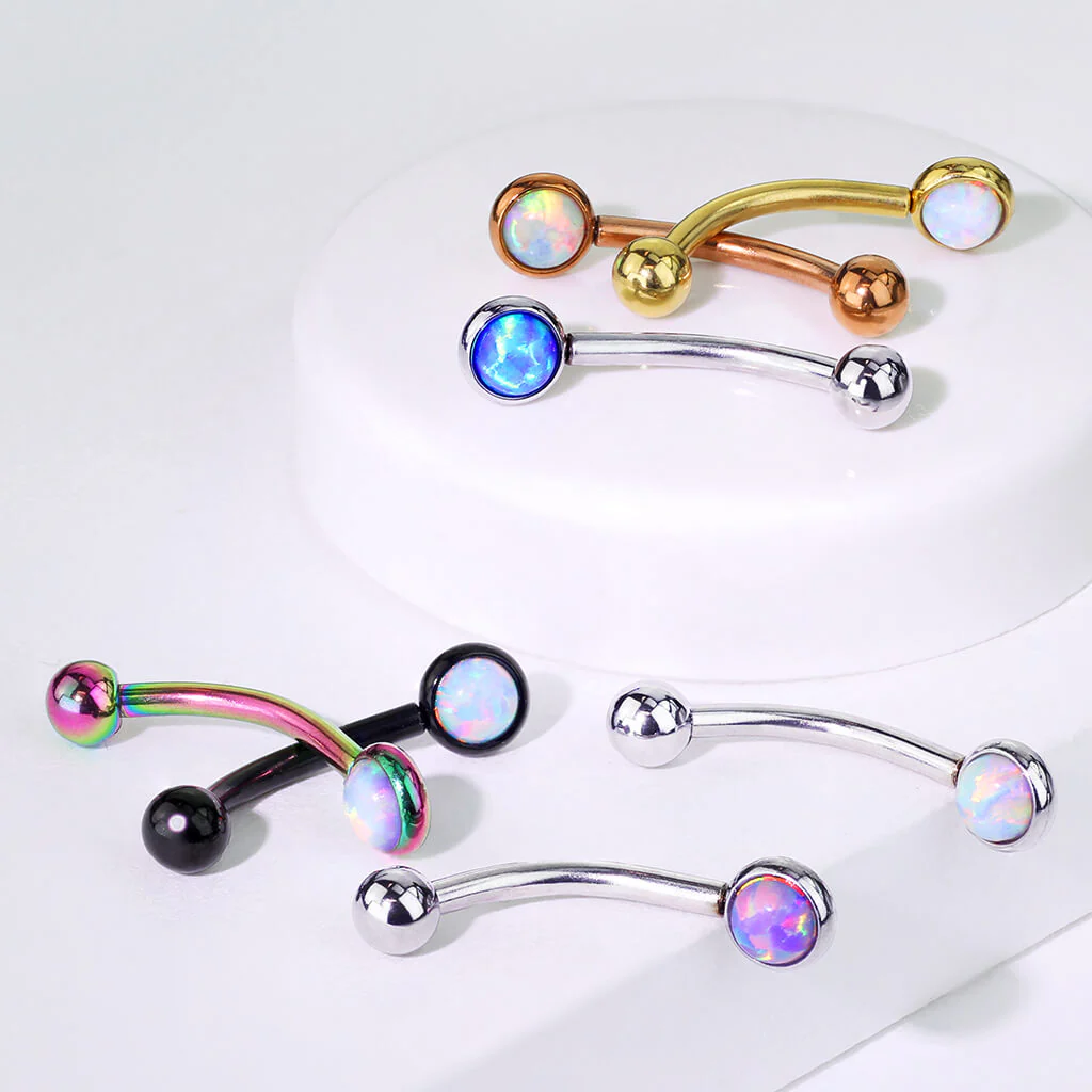 Eyebrow Piercing Ball Flat Silver Opal - Image 9
