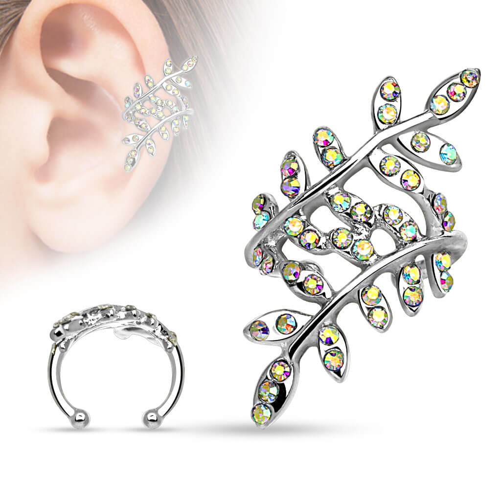 Earcuff Ear Cuff Leaves Zirconia Bendable - Image 2