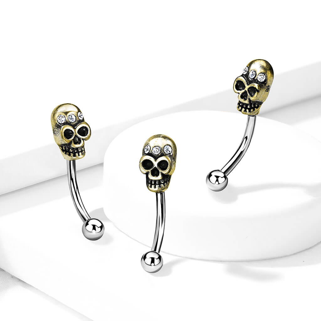 Eyebrow Piercing Skull Silver Gold Zirconia - Image 4