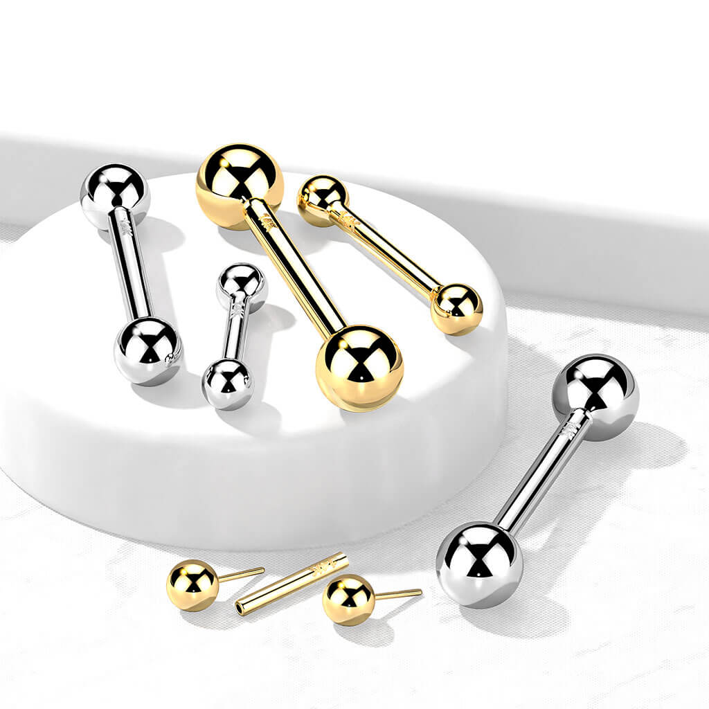 Solid Gold 14 Carat Barbell Ball Push-In - Image 4