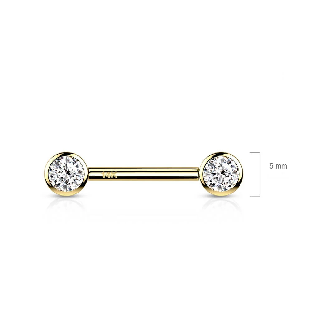 Solid Gold 14 Carat Nipple Piercing Round Zirconia Push-In - Image 3