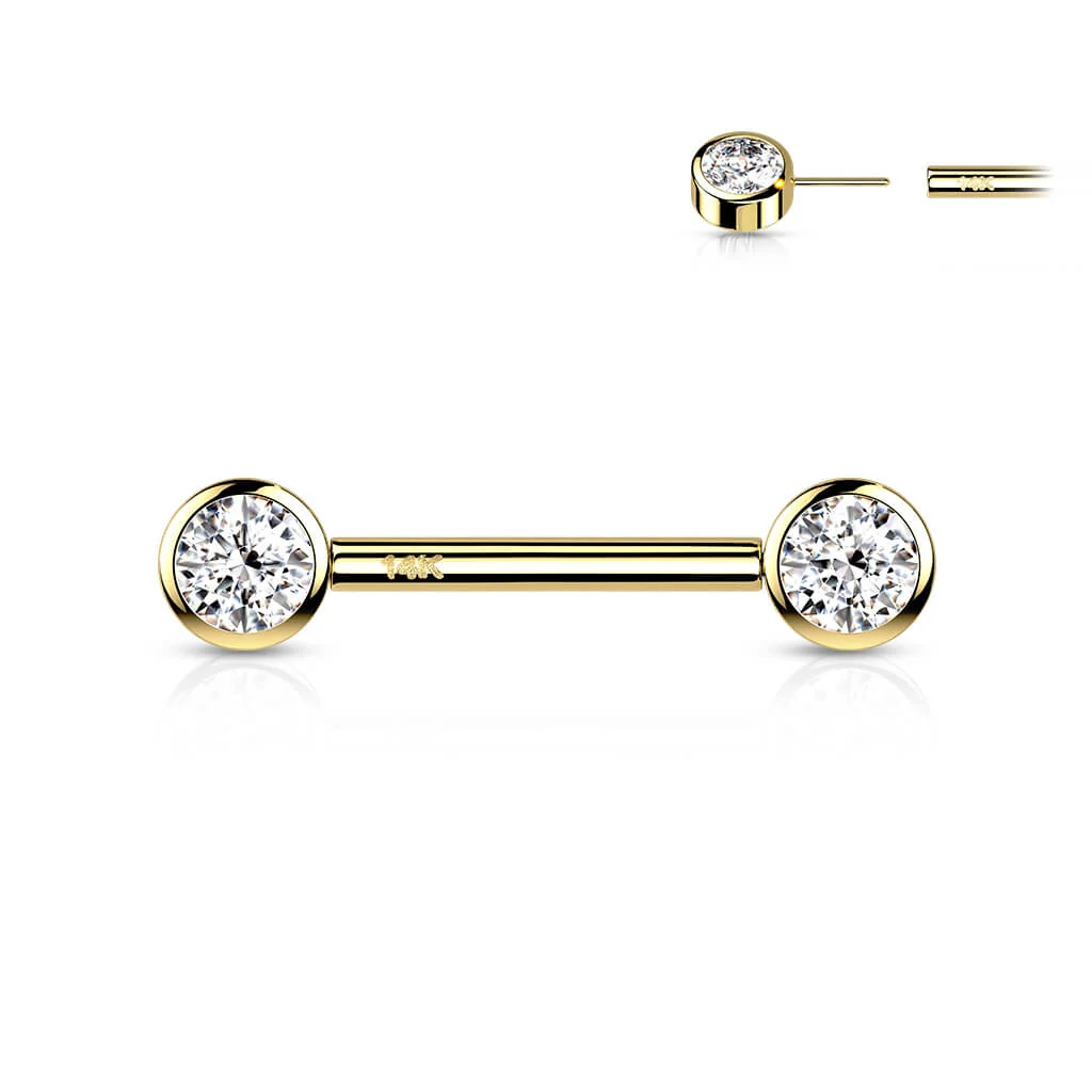 Solid Gold 14 Carat Nipple Piercing Round Zirconia Push-In - Image 4
