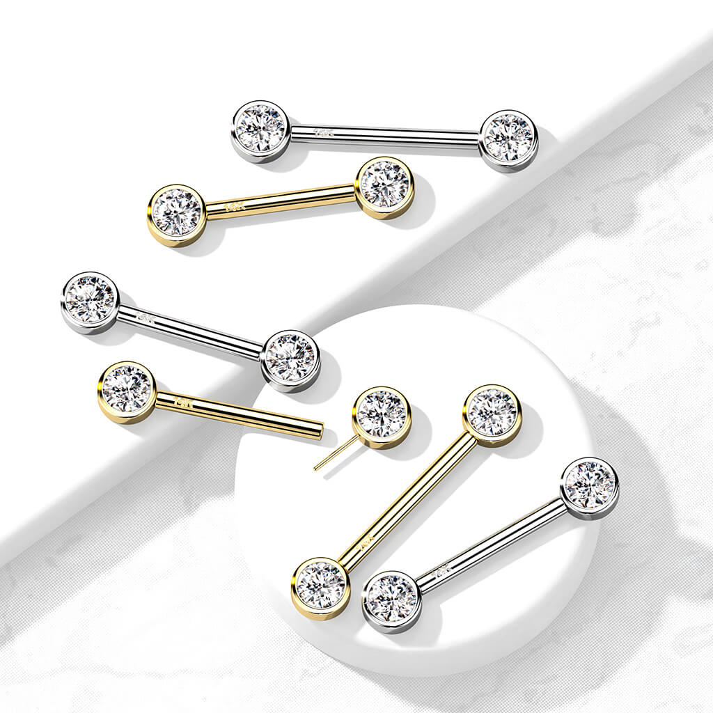 Solid Gold 14 Carat Nipple Piercing Round Zirconia Push-In - Image 5