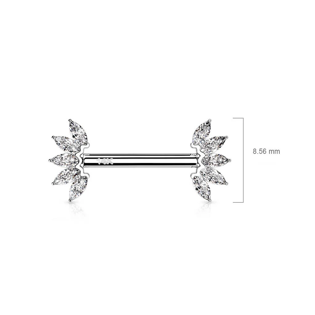 Solid Gold 14 Carat Nipple Piercing 5 Marquise Zirconia Push-In - Image 3