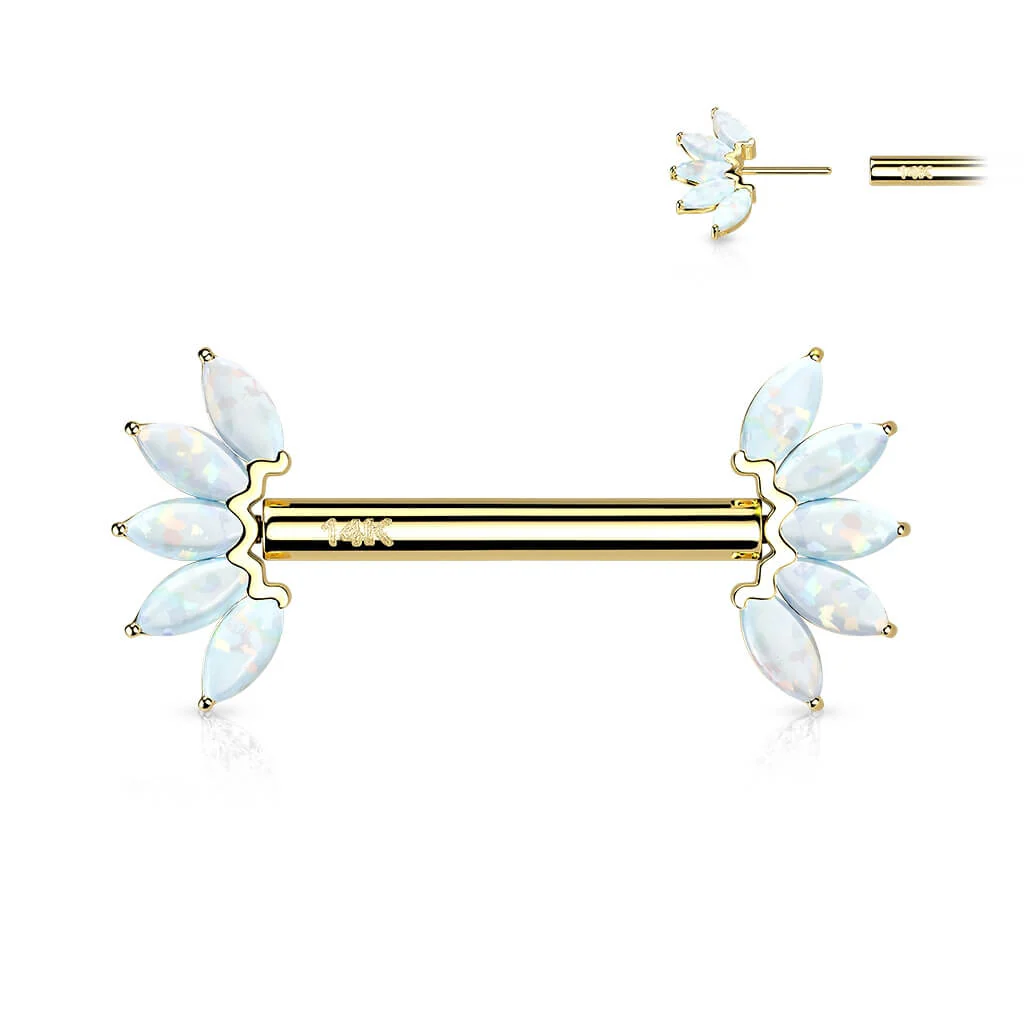 Solid Gold 14 Carat Nipple Piercing 5 Marquise Opal Push-In - Image 10