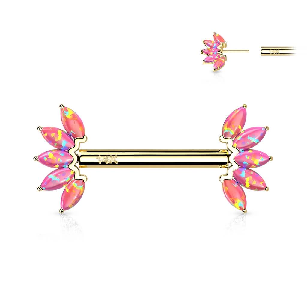 Solid Gold 14 Carat Nipple Piercing 5 Marquise Opal Push-In - Image 11