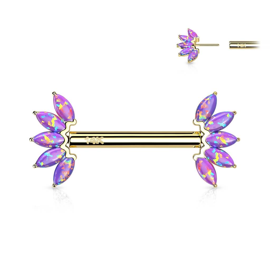 Solid Gold 14 Carat Nipple Piercing 5 Marquise Opal Push-In - Image 12