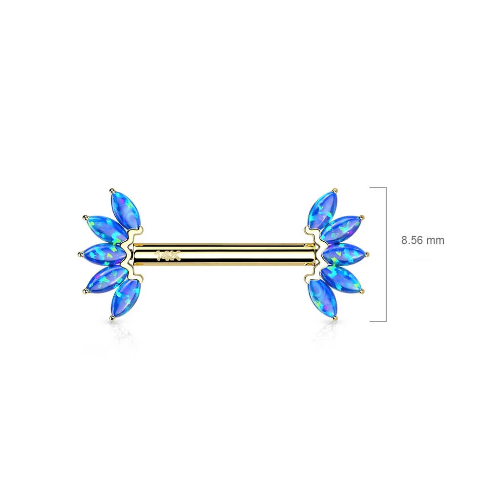Solid Gold 14 Carat Nipple Piercing 5 Marquise Opal Push-In - Image 3