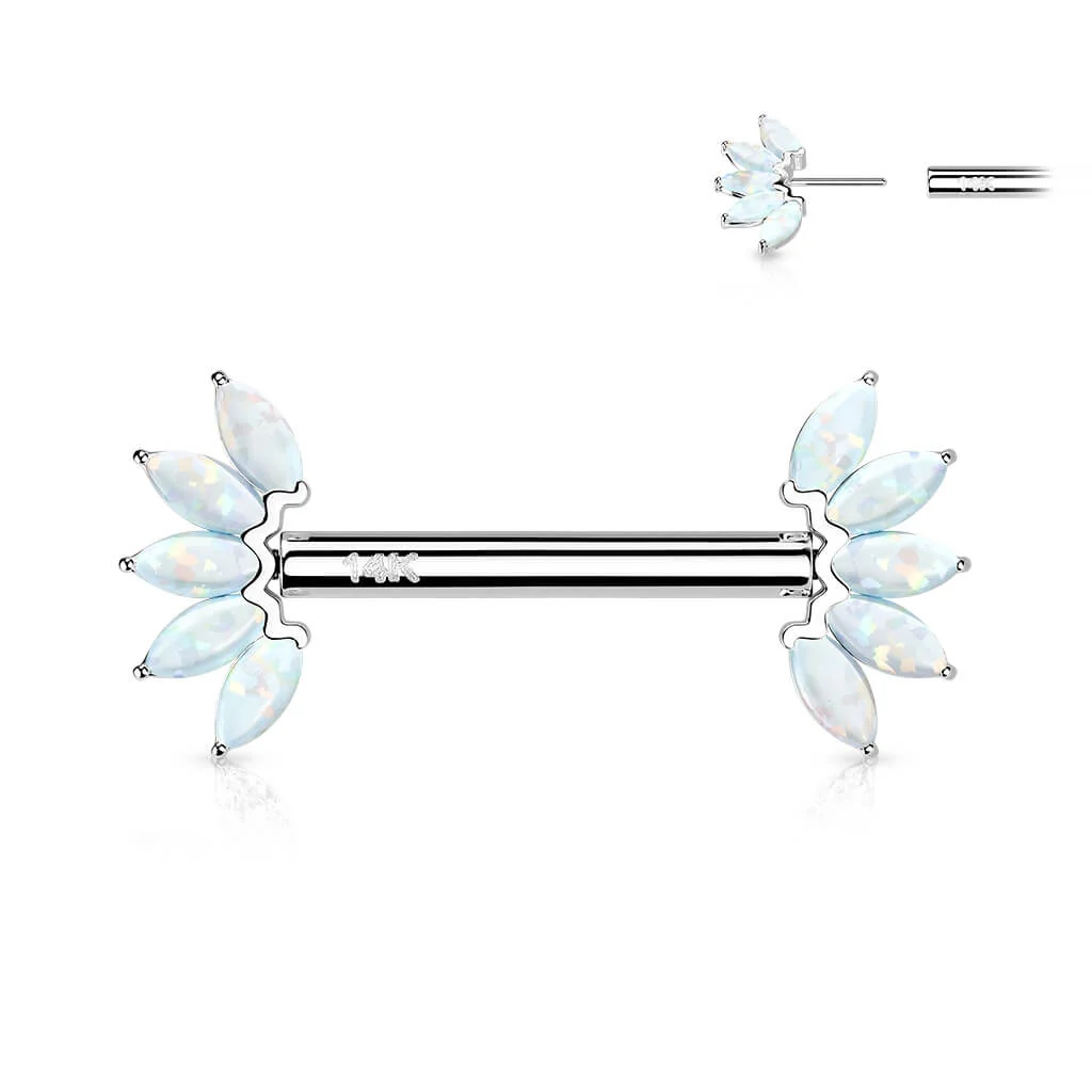 Solid Gold 14 Carat Nipple Piercing 5 Marquise Opal Push-In - Image 4