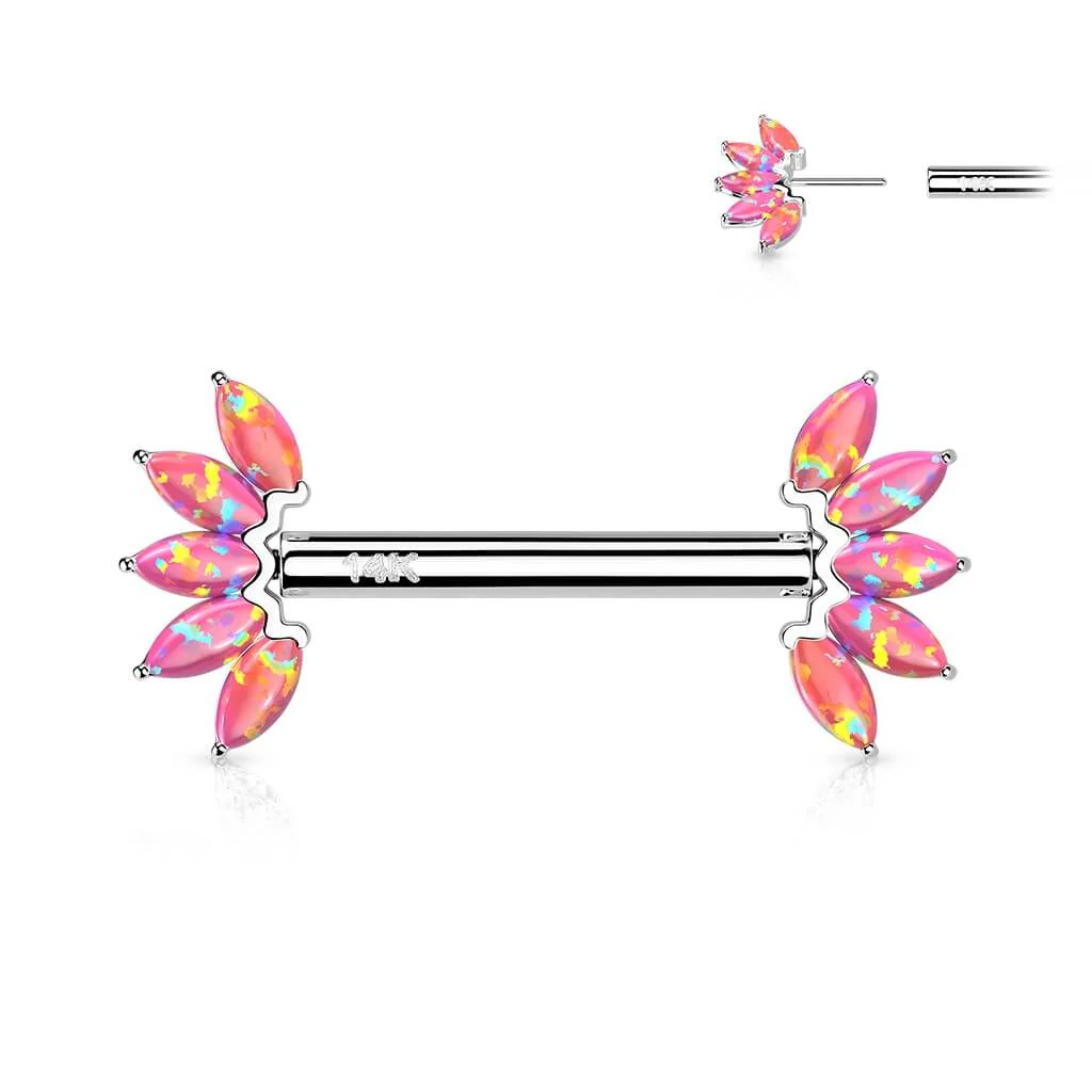 Solid Gold 14 Carat Nipple Piercing 5 Marquise Opal Push-In - Image 6