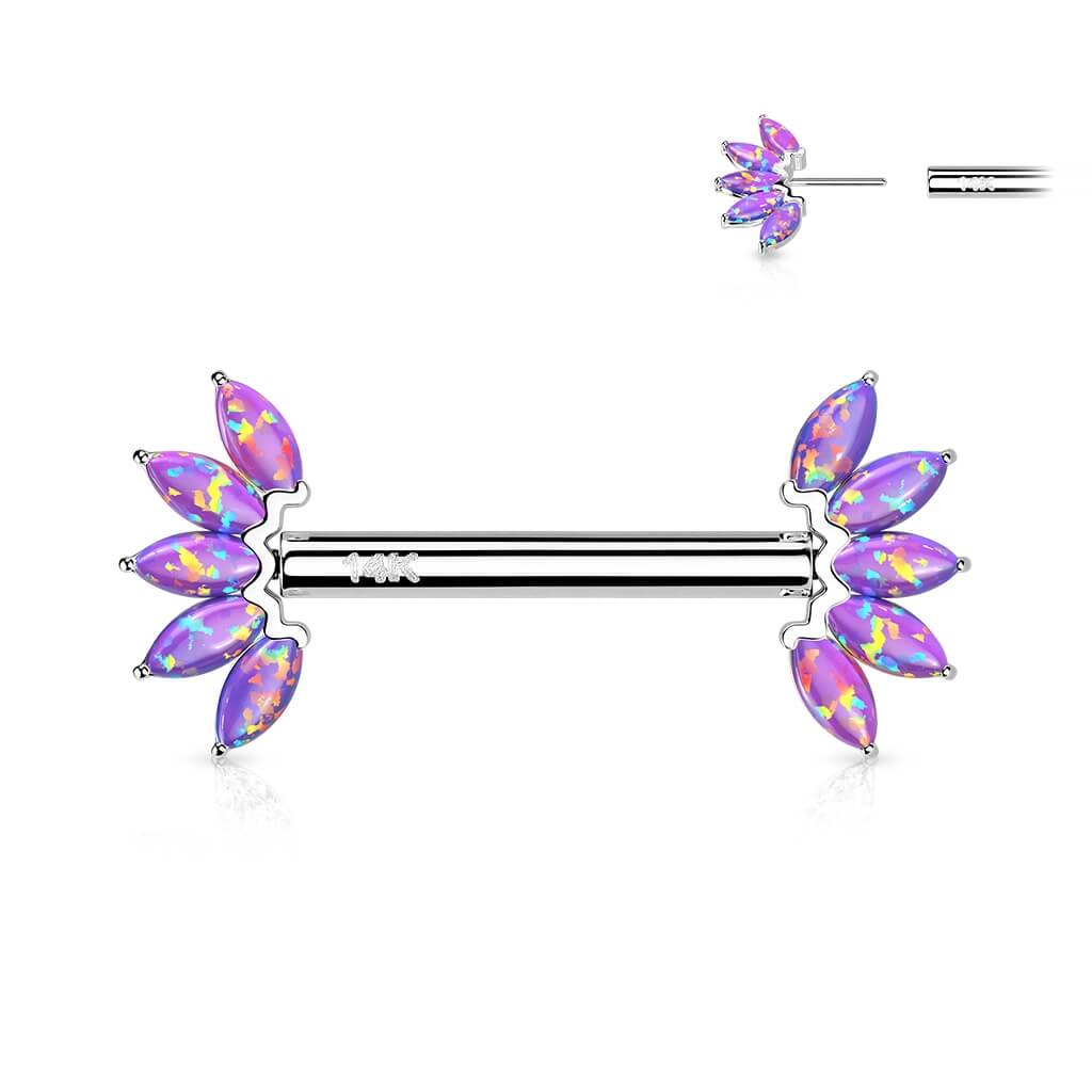 Solid Gold 14 Carat Nipple Piercing 5 Marquise Opal Push-In - Image 8