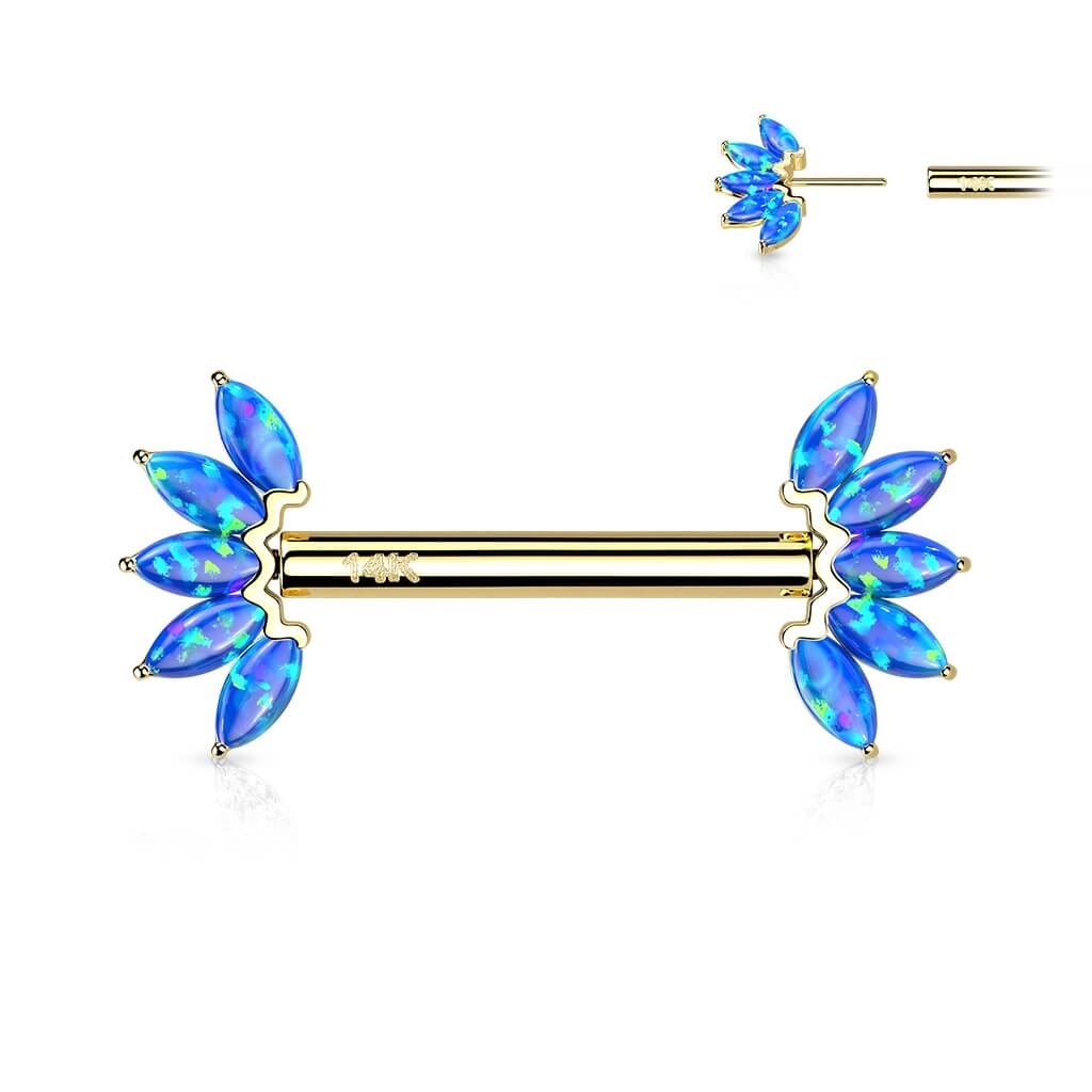 Solid Gold 14 Carat Nipple Piercing 5 Marquise Opal Push-In - Image 9