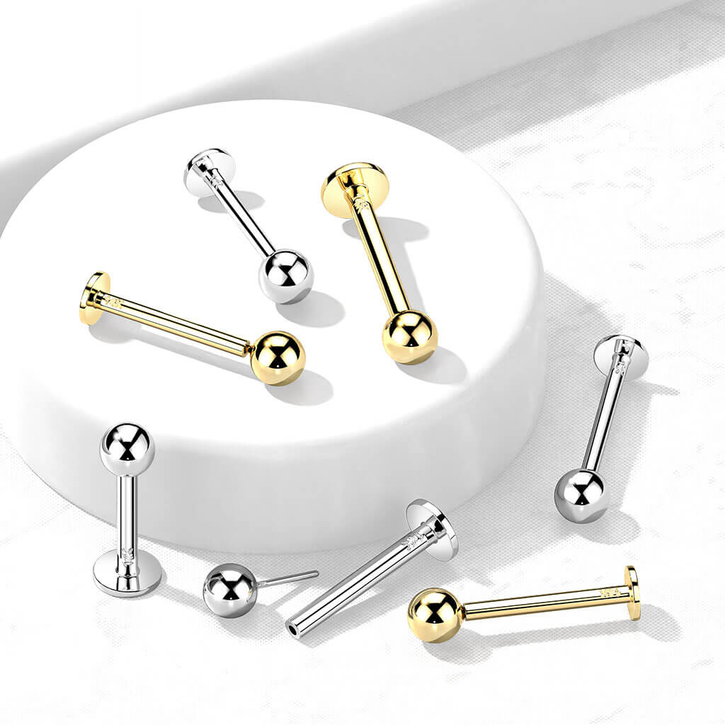 Solid Gold 14 Carat Labret Ball Push-In - Image 5