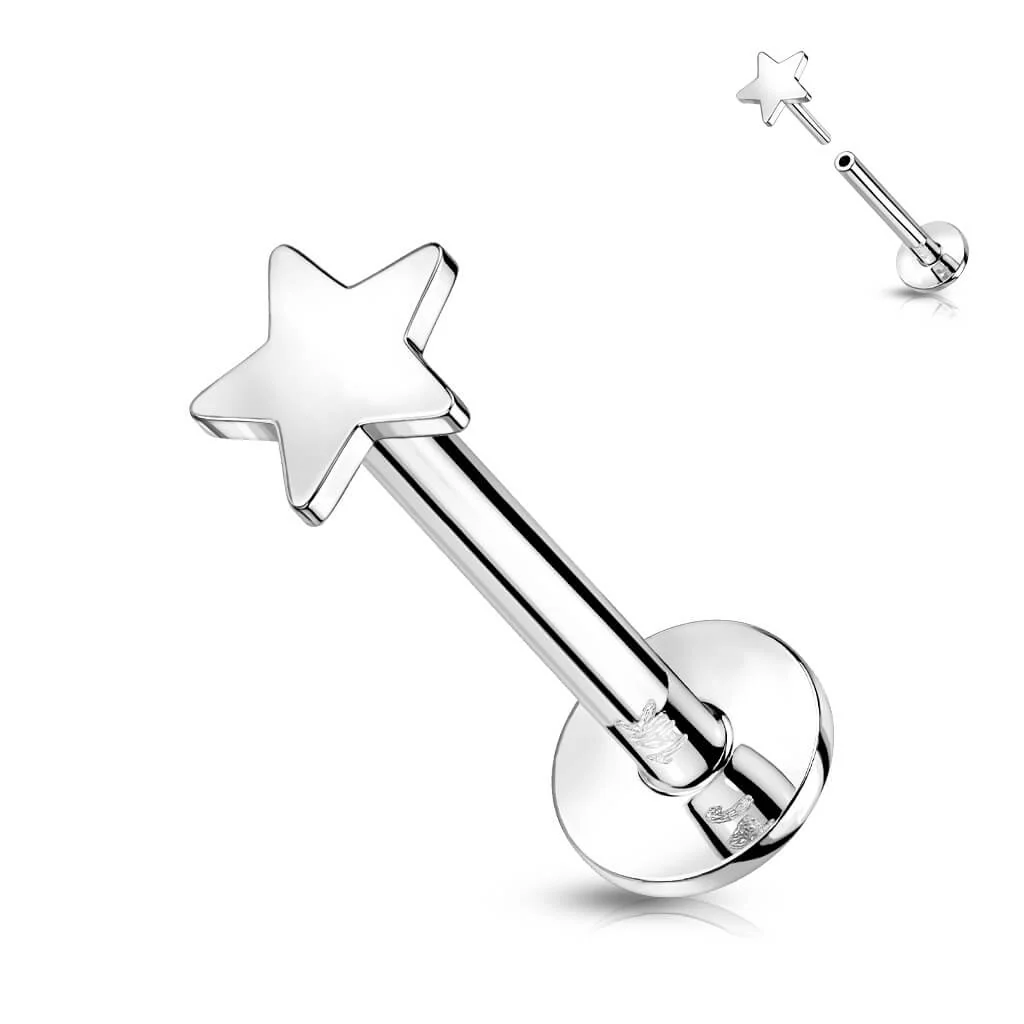 Solid Gold 14 Carat Labret Star Flat Push-In - Image 2
