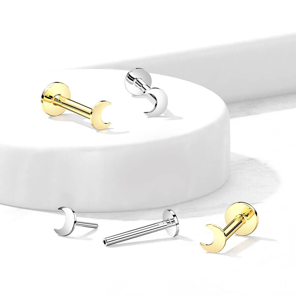 Solid Gold 14 Carat Labret Moon Flat Push-In - Image 5