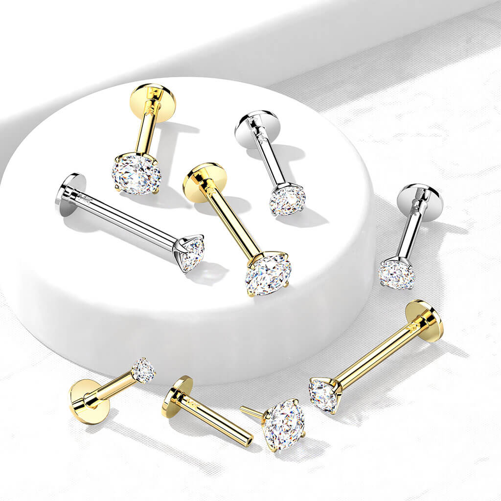 Solid Gold 14 Carat Labret Round Zirconia Push-In - Image 3