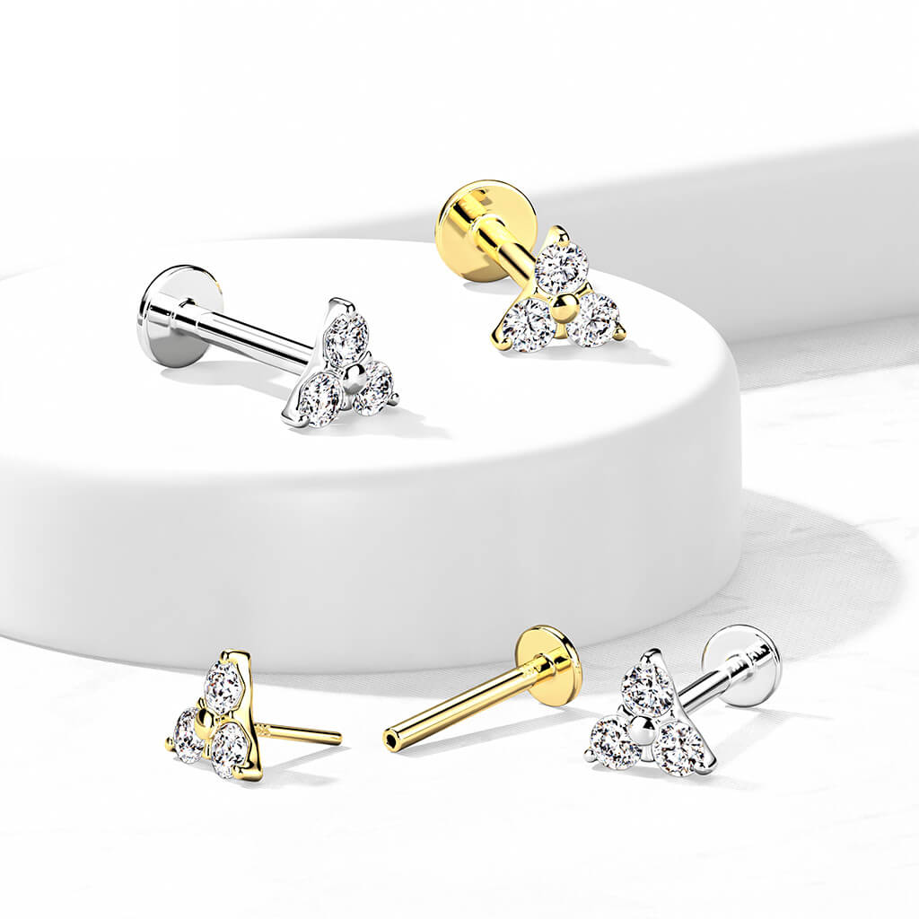 Solid Gold 14 Carat Labret Triangel Zirconia Push-In - Image 3