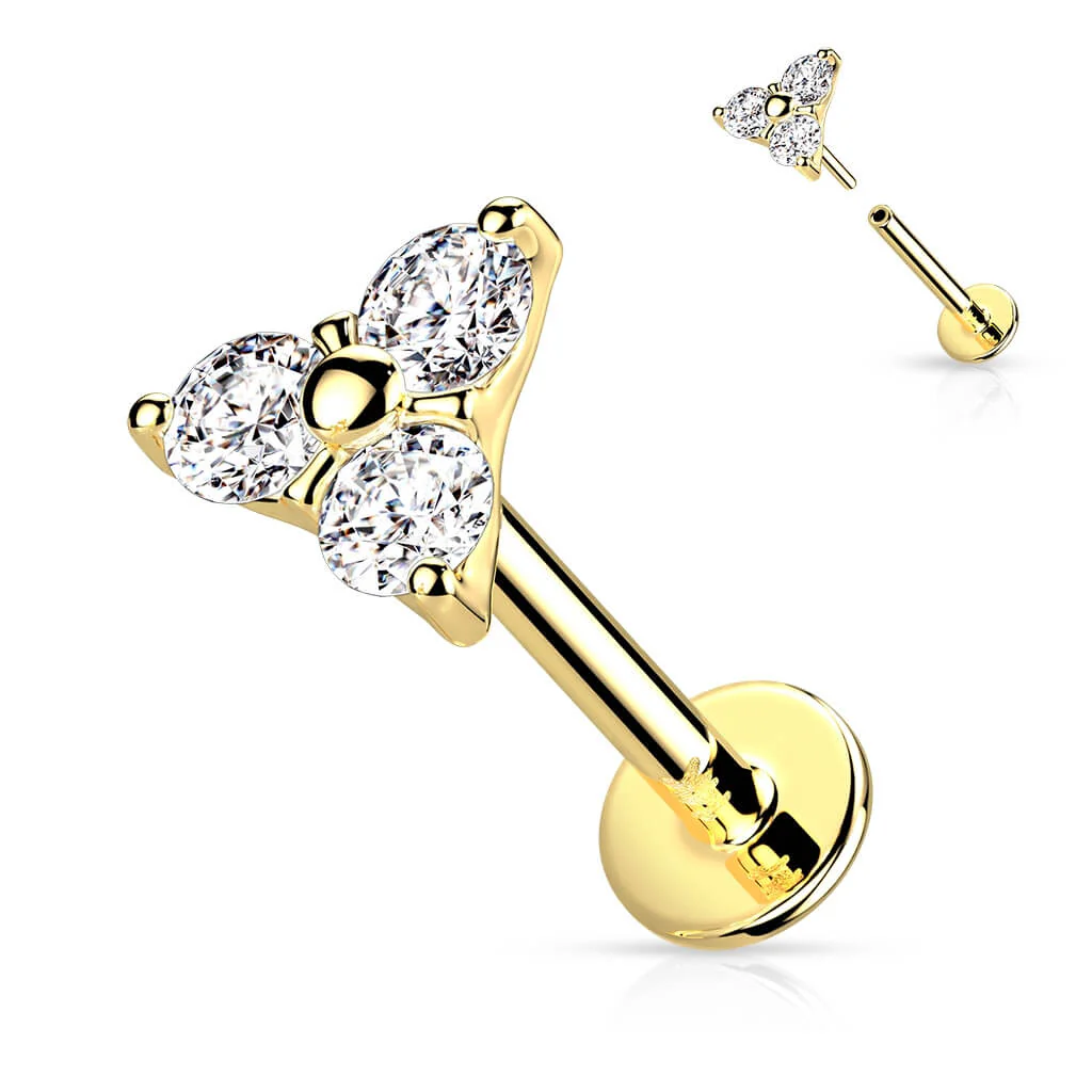 Solid Gold 14 Carat Labret Triangel Zirconia Push-In - Image 4