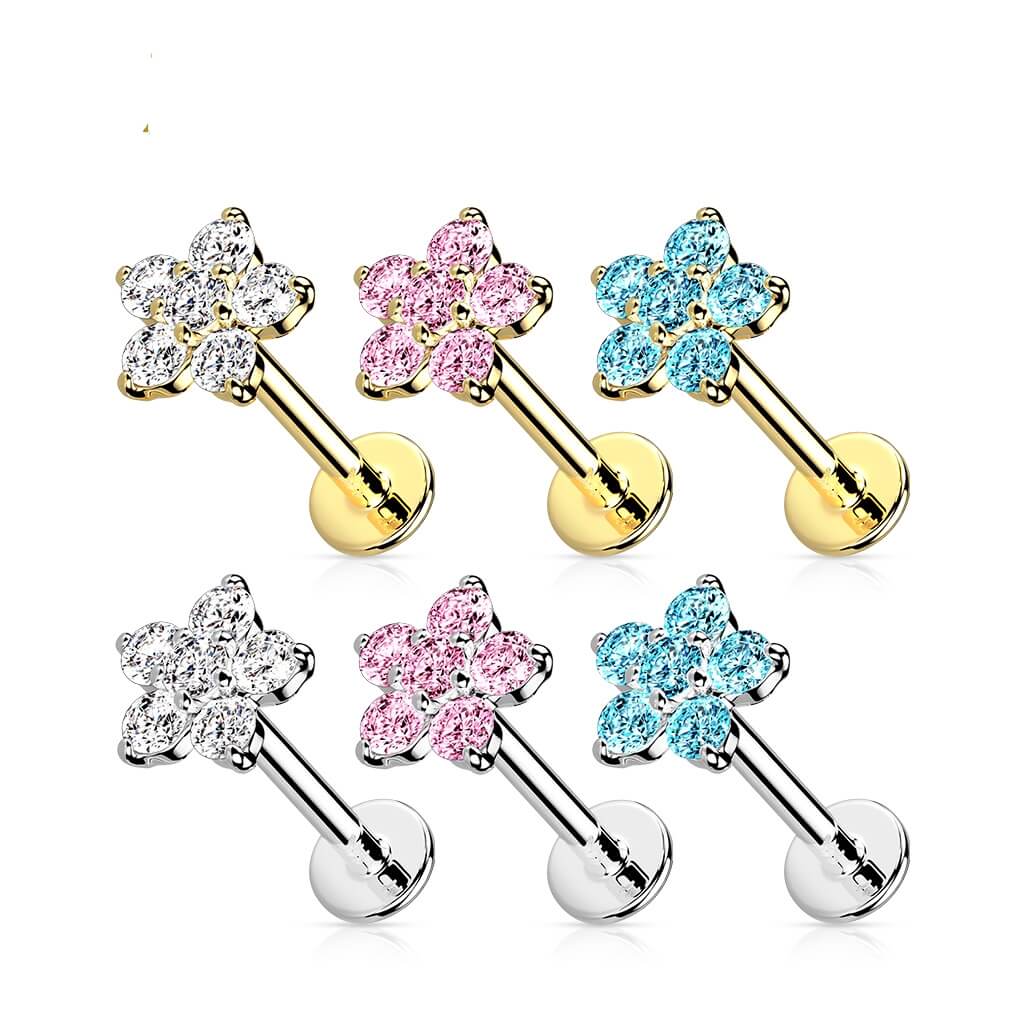 Solid Gold 14 Carat Labret Flower Zirconia Push-In - Image 3