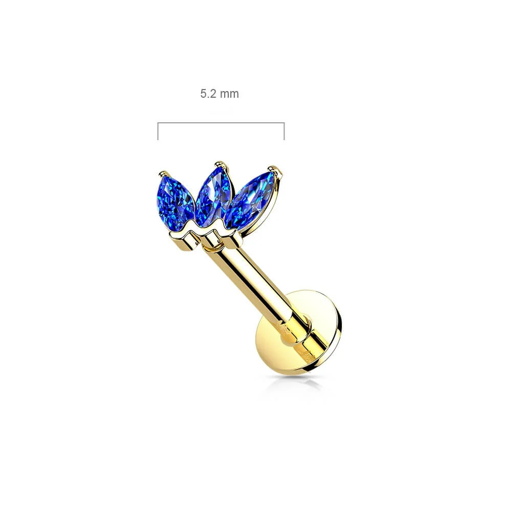 Solid Gold 14 Carat Labret Marquise 3 Zirconia Push-In - Image 3