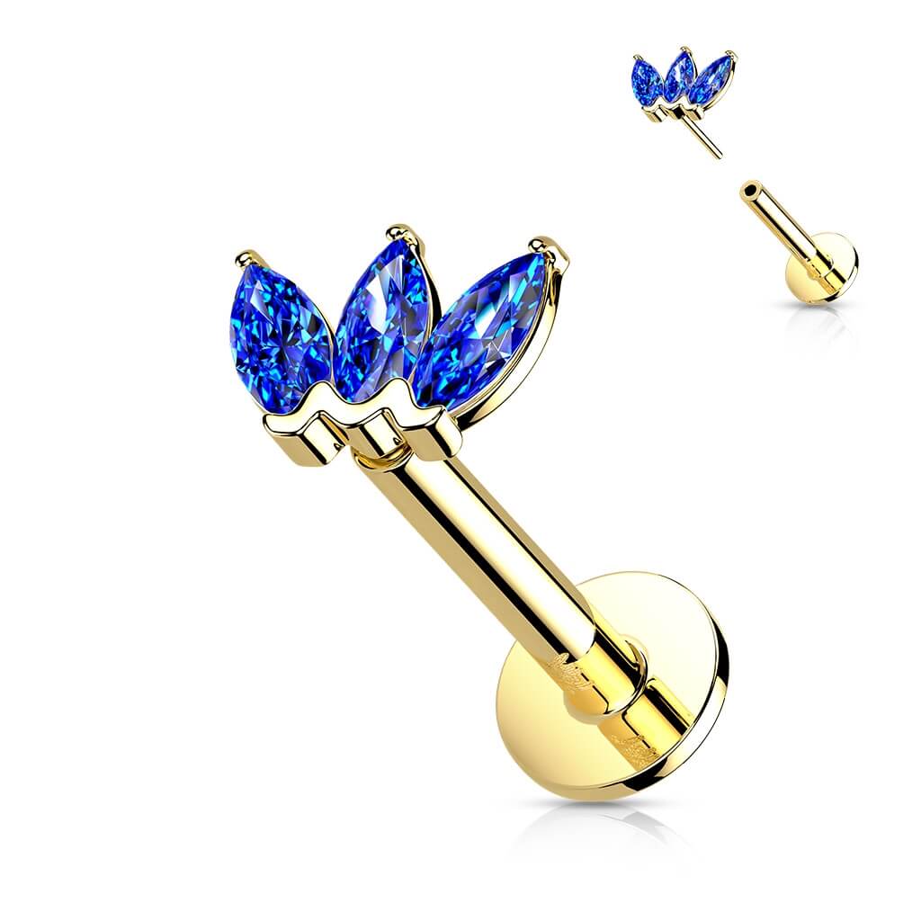 Solid Gold 14 Carat Labret Marquise 3 Zirconia Push-In - Image 6