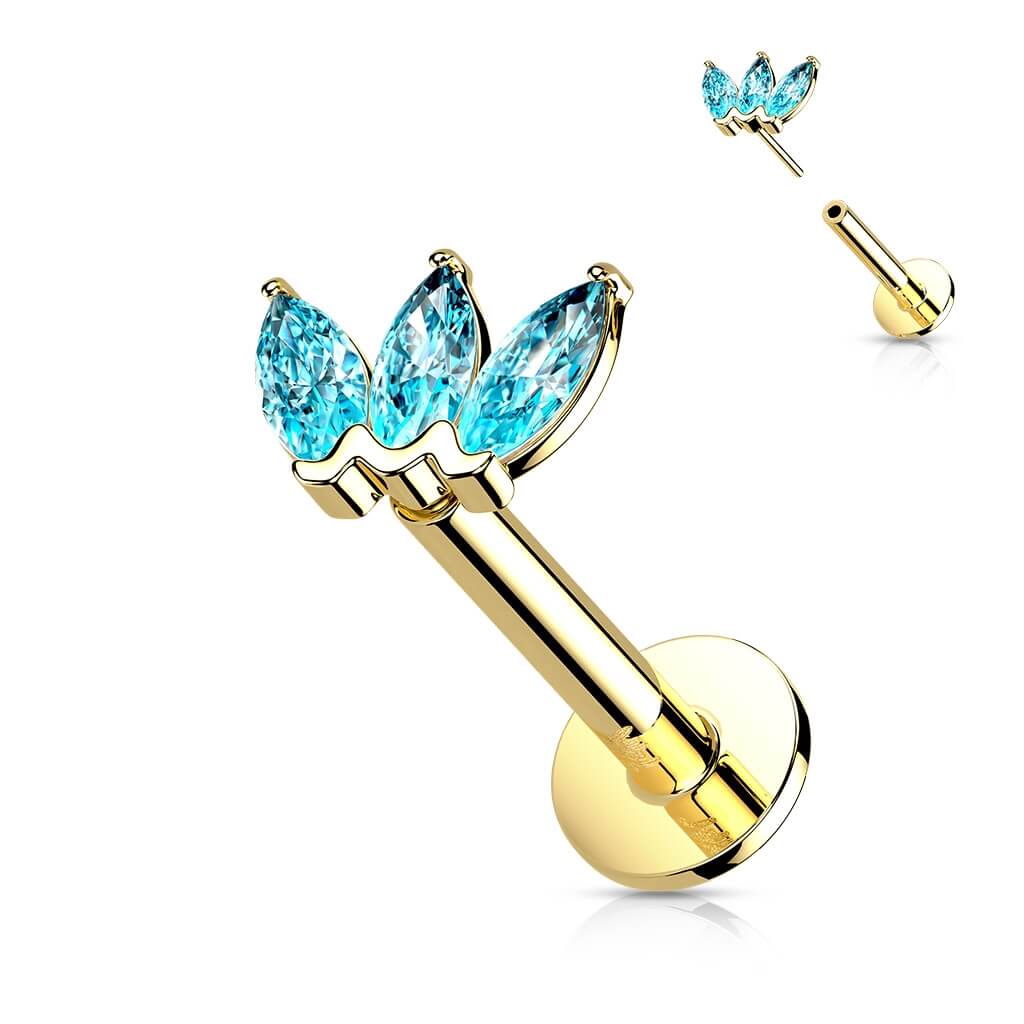 Solid Gold 14 Carat Labret Marquise 3 Zirconia Push-In - Image 9