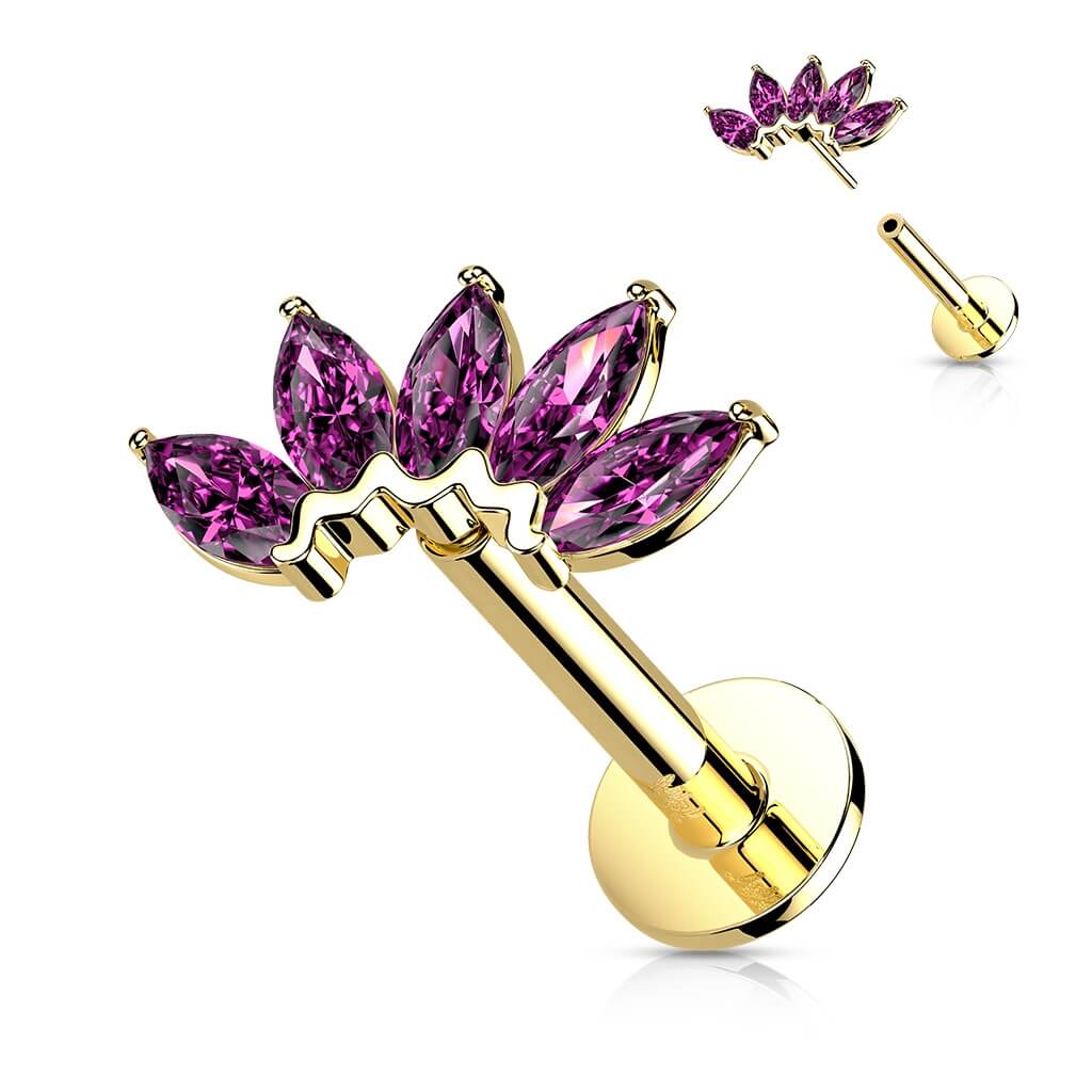 Solid Gold 14 Carat Labret Marquise 5 Zirconia Push-In - Image 10