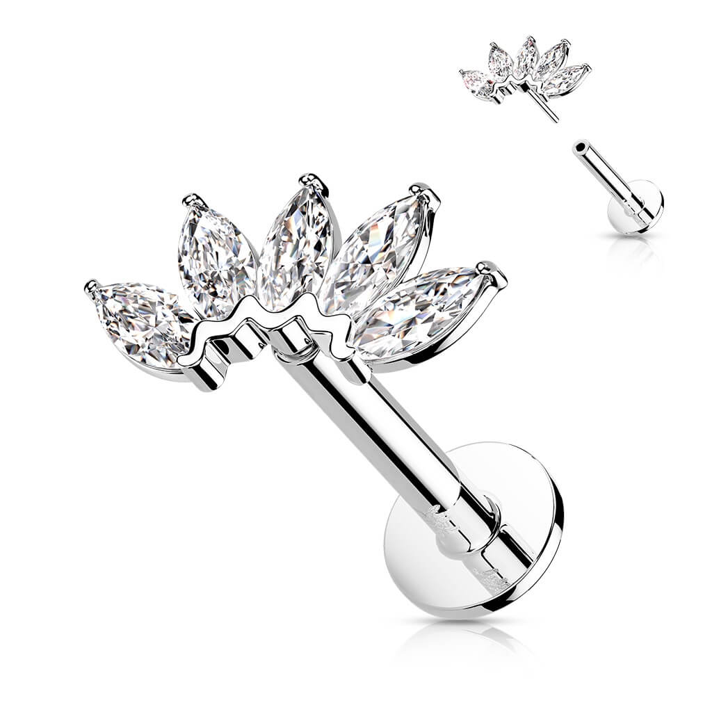 Solid Gold 14 Carat Labret Marquise 5 Zirconia Push-In - Image 2