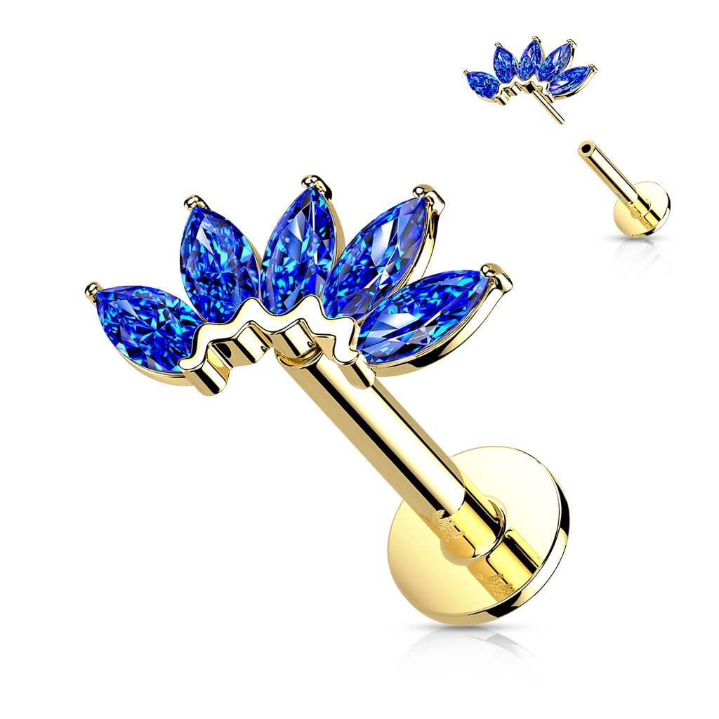 Solid Gold 14 Carat Labret Marquise 5 Zirconia Push-In - Image 6