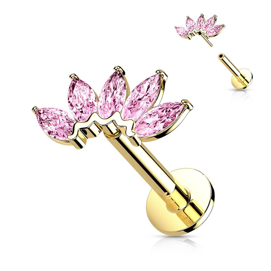 Solid Gold 14 Carat Labret Marquise 5 Zirconia Push-In - Image 8