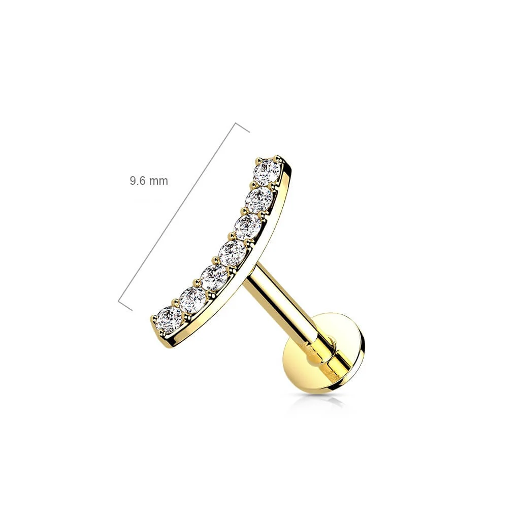 Solid Gold 14 Carat Labret Curved Bar Zirconia Push-In - Image 3