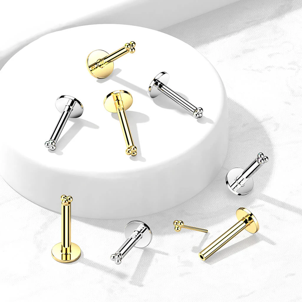 Solid Gold 14 Carat Labret Triangle Ball Push-In - Image 3